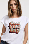 T-shirt Please imprimé "GOOD VIBES ONLY" Bianco