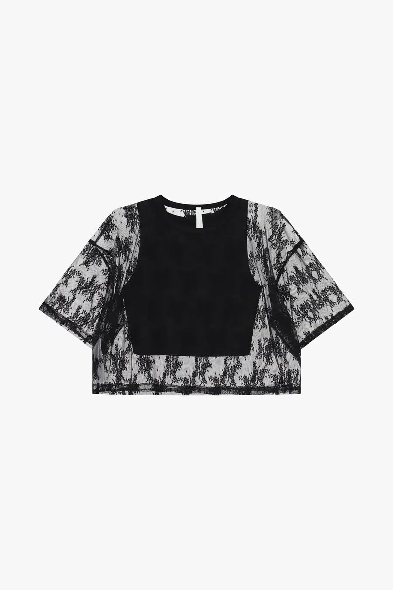 Top Imperial manches courtes en dentelle Nero