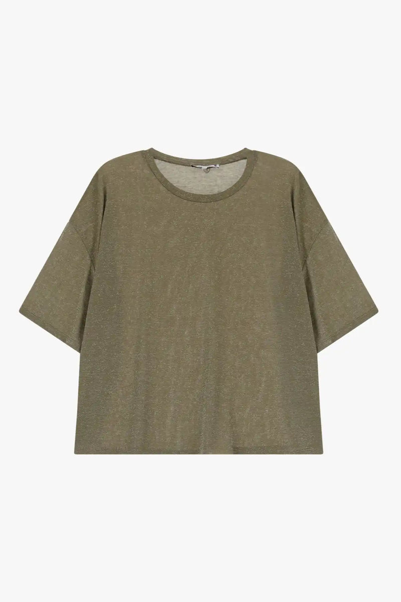 T-shirt oversize Please à paillettes Kaki/Oro