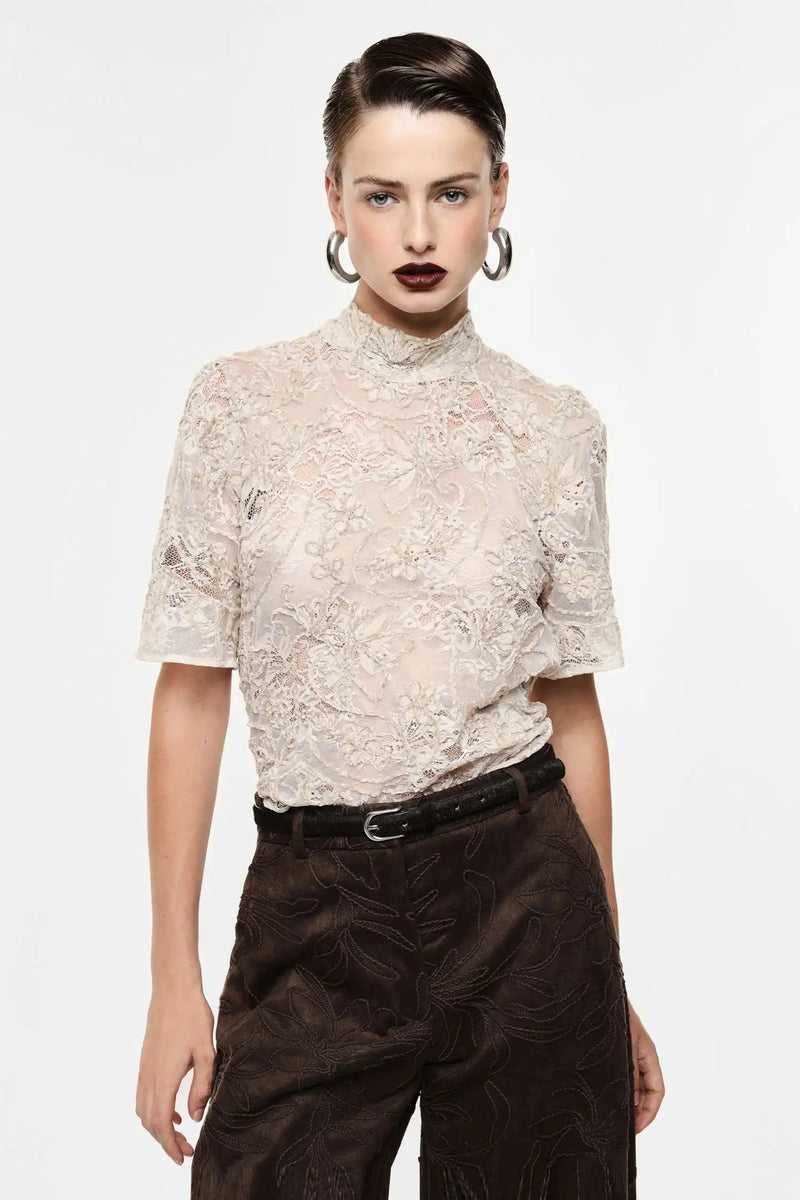 Top Imperial dentelle et broderies Burro