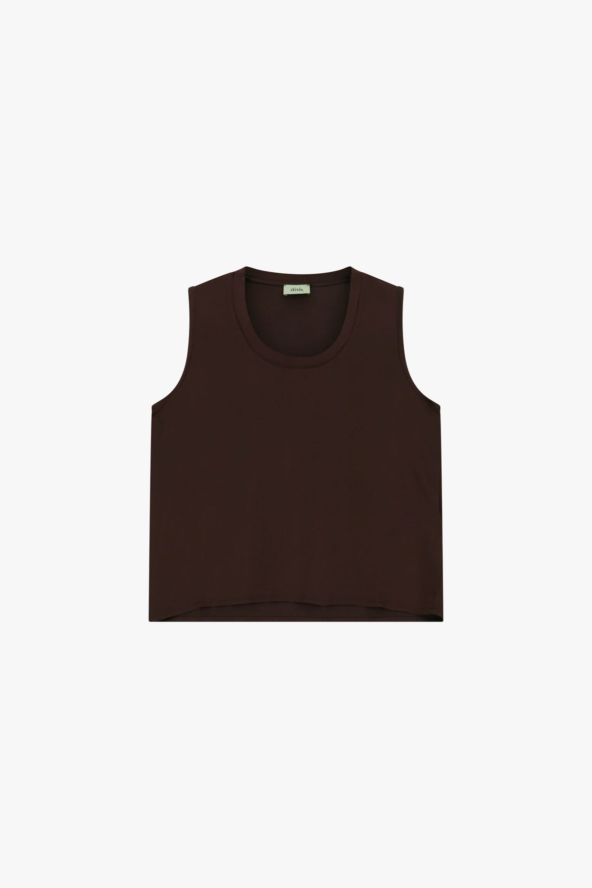 Top femme Dixie R782B012 coloris Muschio, sans manches, encolure ronde, coupe droite et teinte chocolat