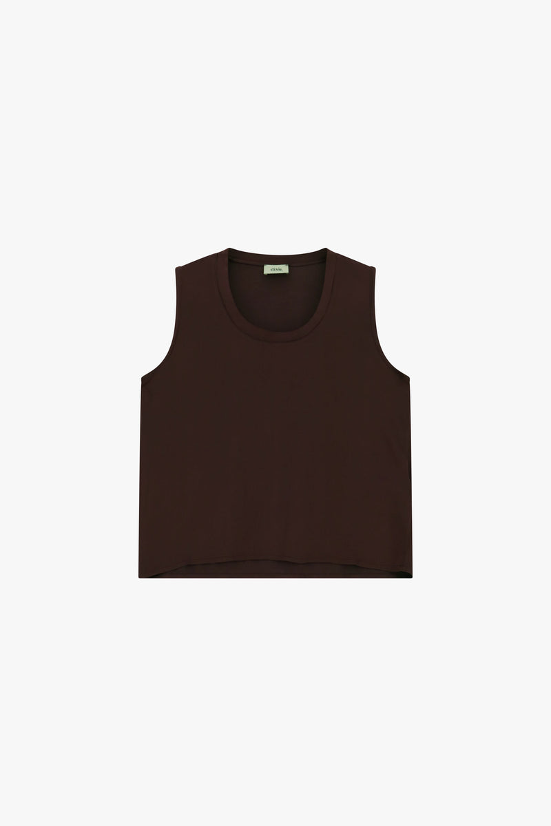 Top femme Dixie R782B012 coloris Muschio, sans manches, encolure ronde, coupe droite et teinte chocolat