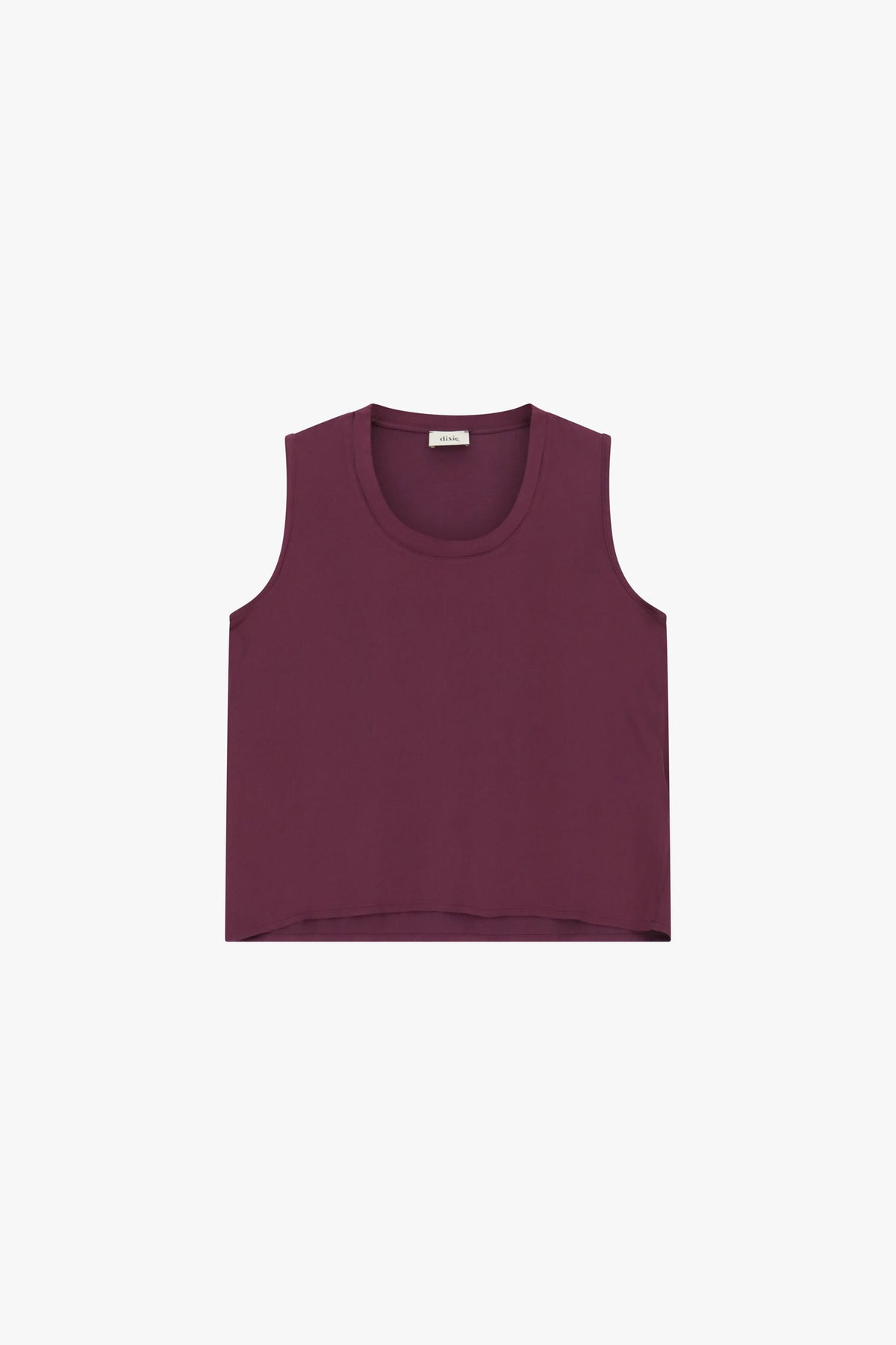 Top femme Dixie R782B012 coloris Melanzana, sans manches, encolure ronde, coupe droite et teinte aubergine.