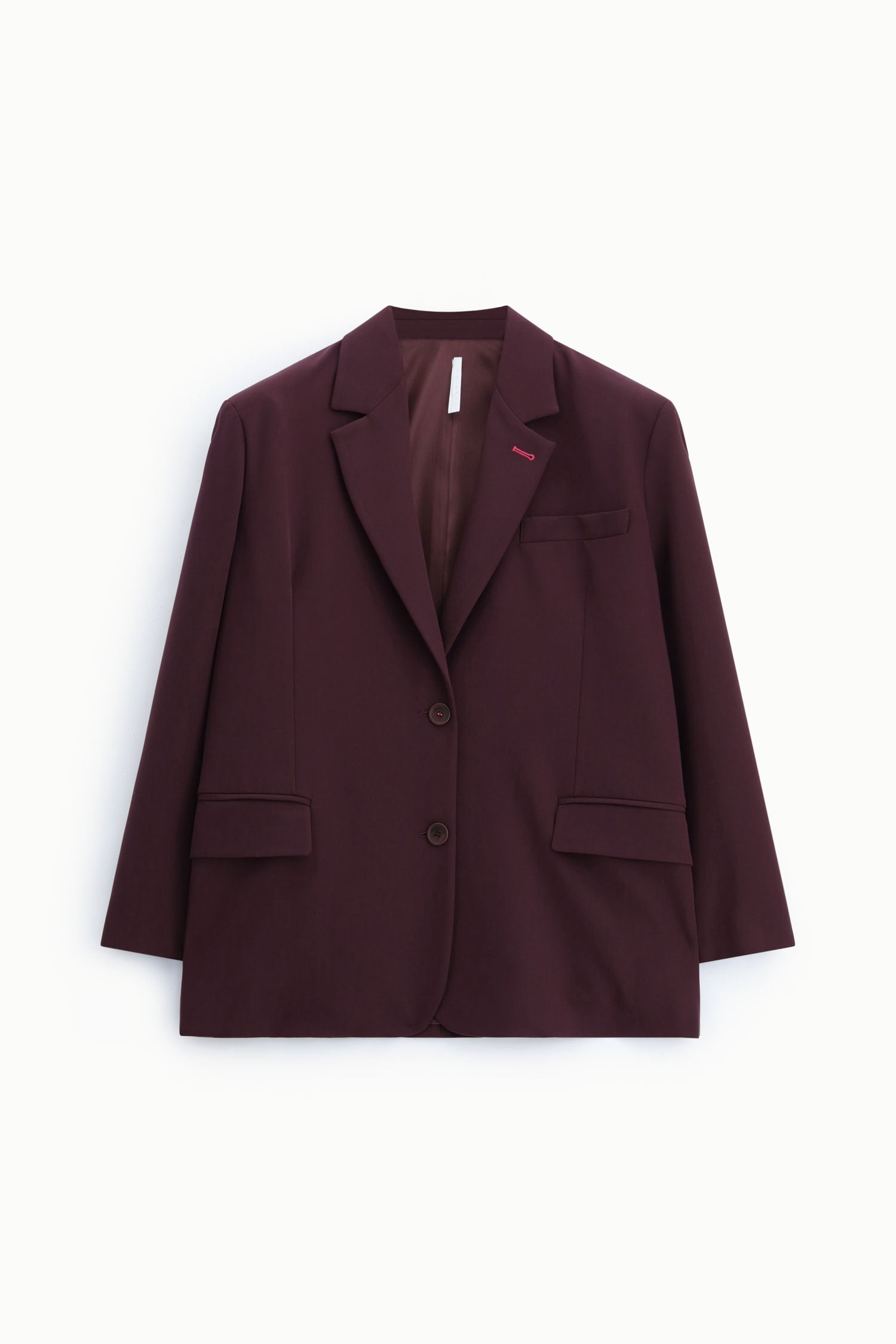 Veste blazer femme Imperial JT86MHX aubergine, coupe droite, col tailleur, fermeture un bouton et poches à rabat.