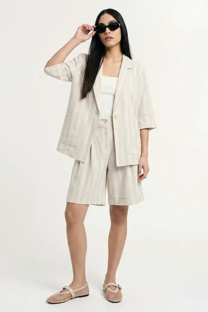 Blazer manches courtes Please à rayures Beige/Oro