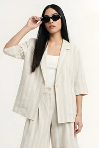 Blazer manches courtes Please à rayures Beige/Oro