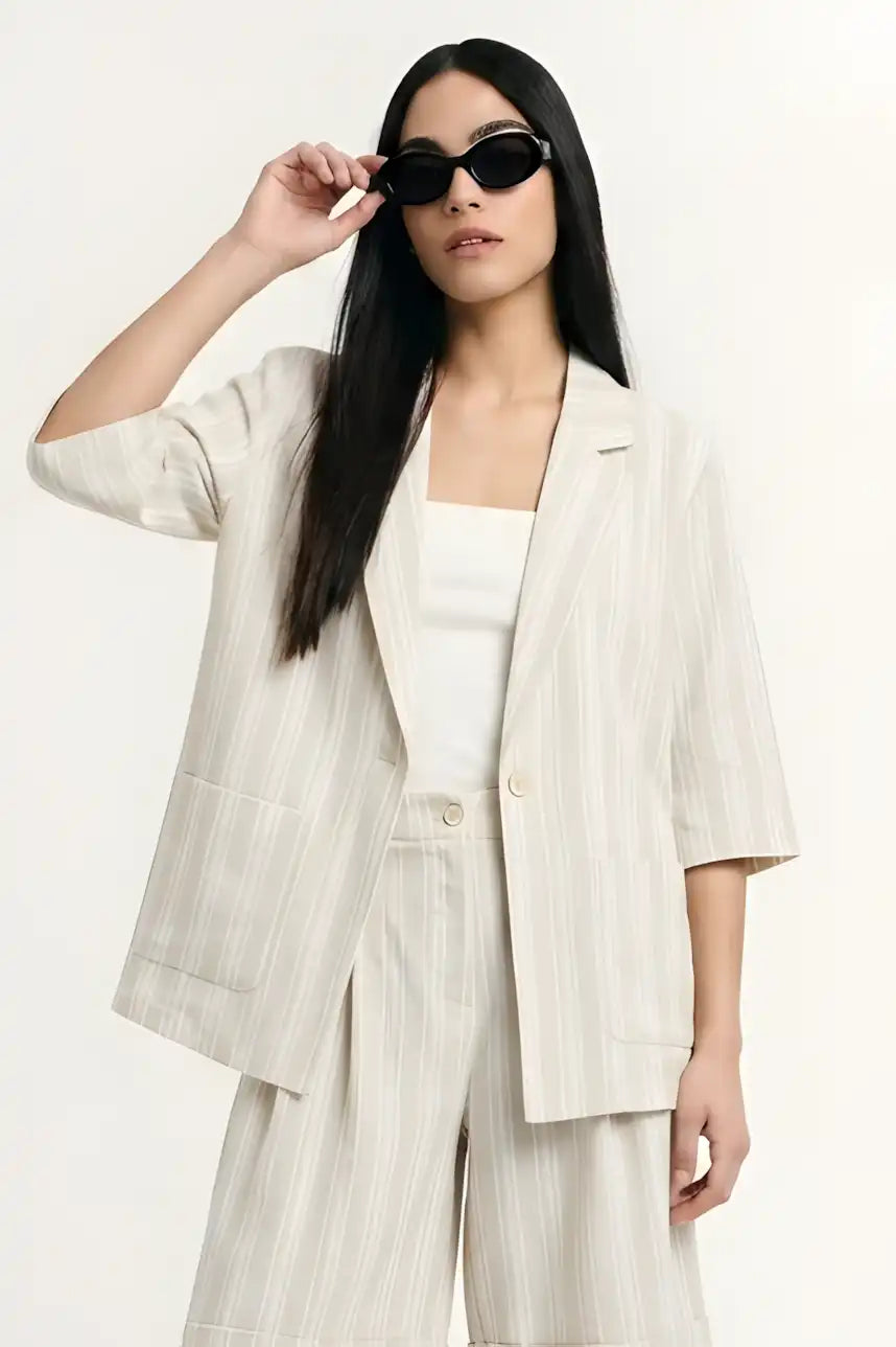 Blazer manches courtes Please à rayures Beige/Oro