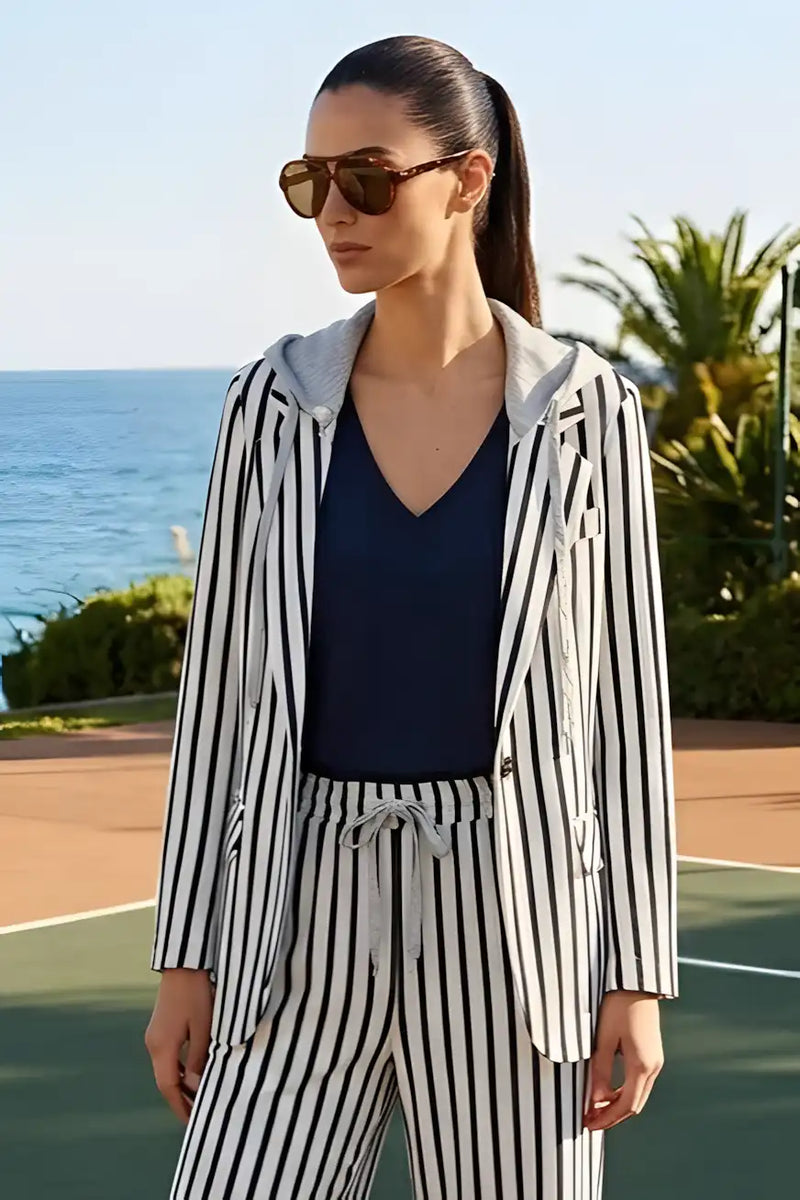 Blazer à capuche rayé Dixie Panna/Blu