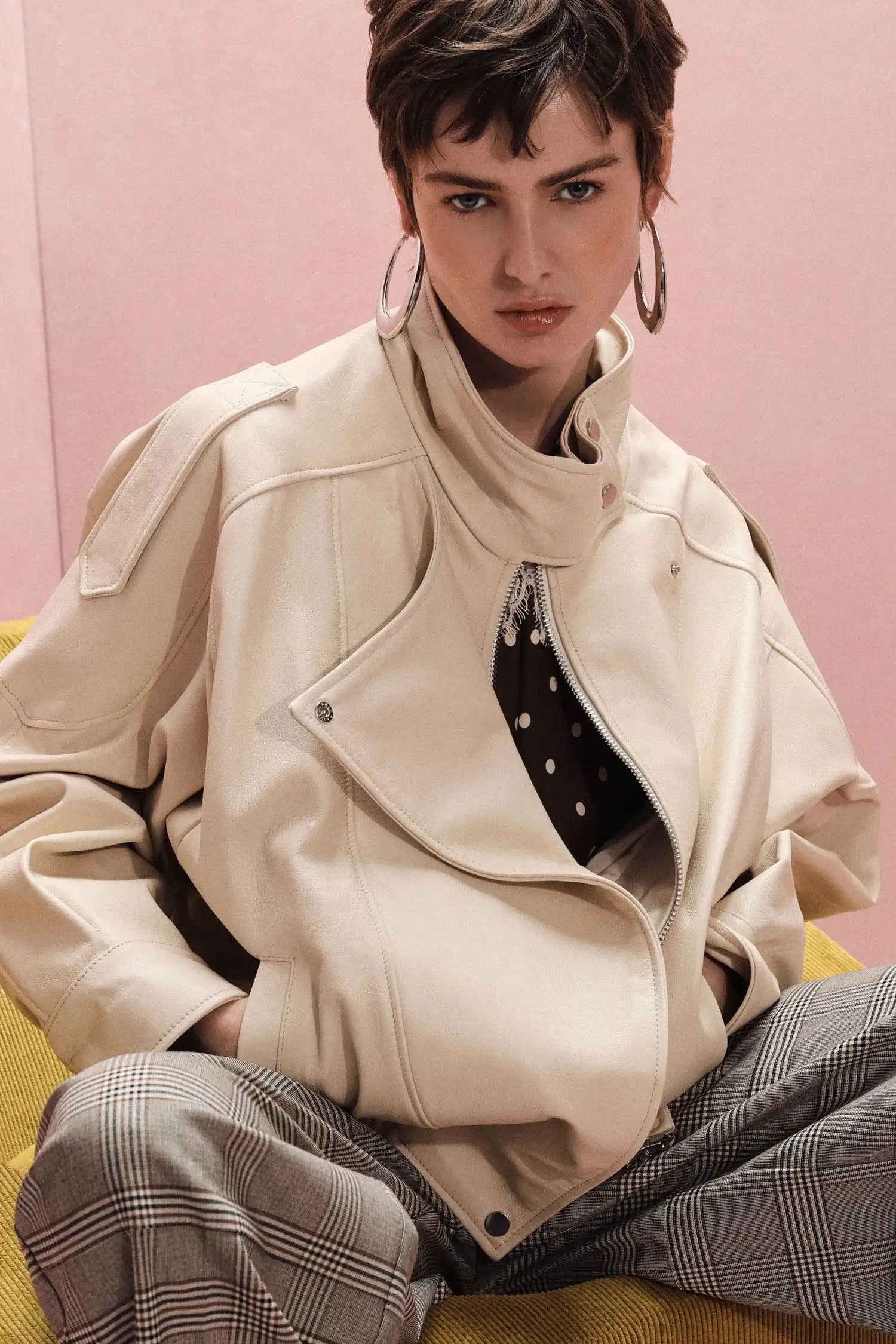 Veste en cuir Imperial col montant Burro