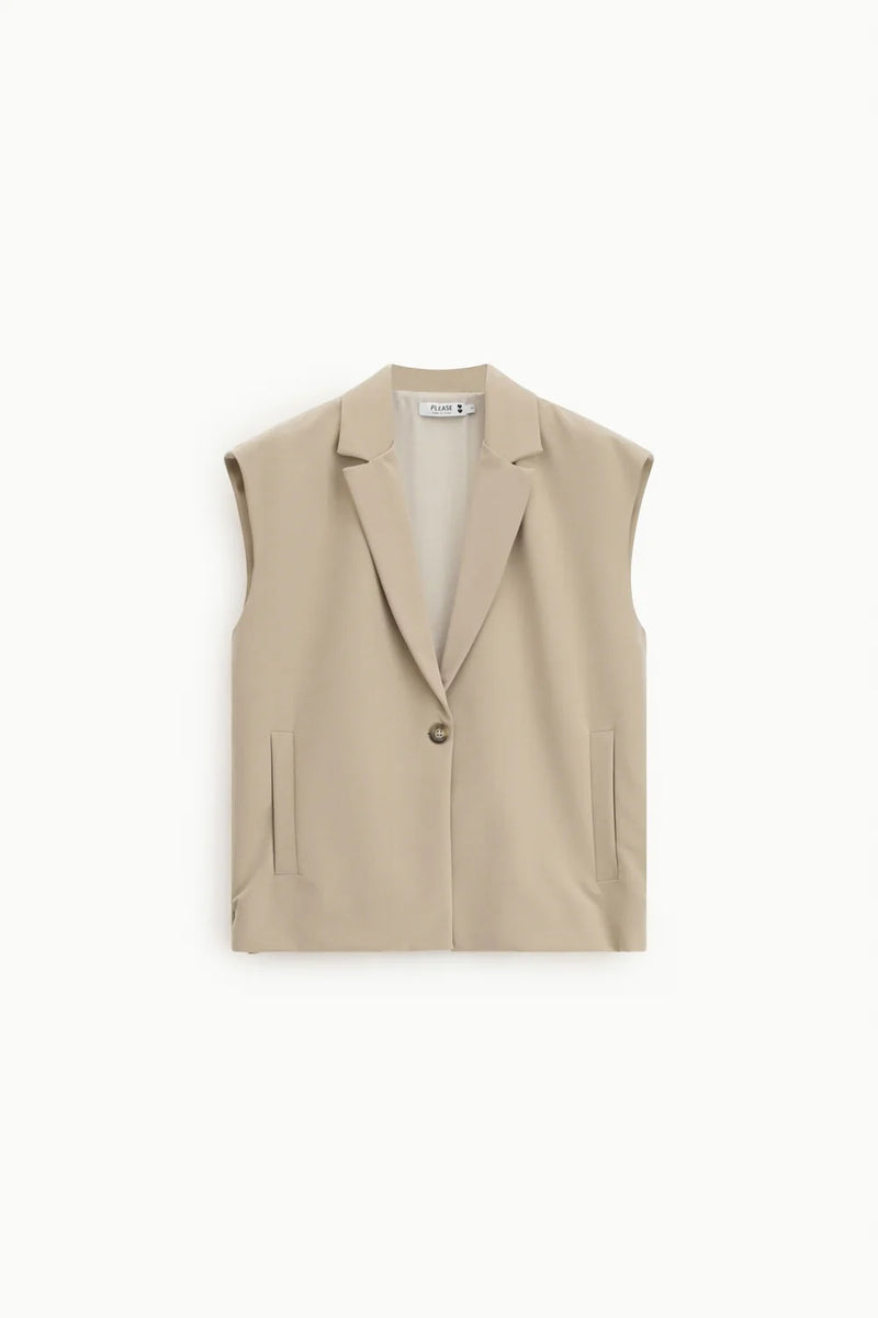 Gilet Please sans manches un bouton Beige