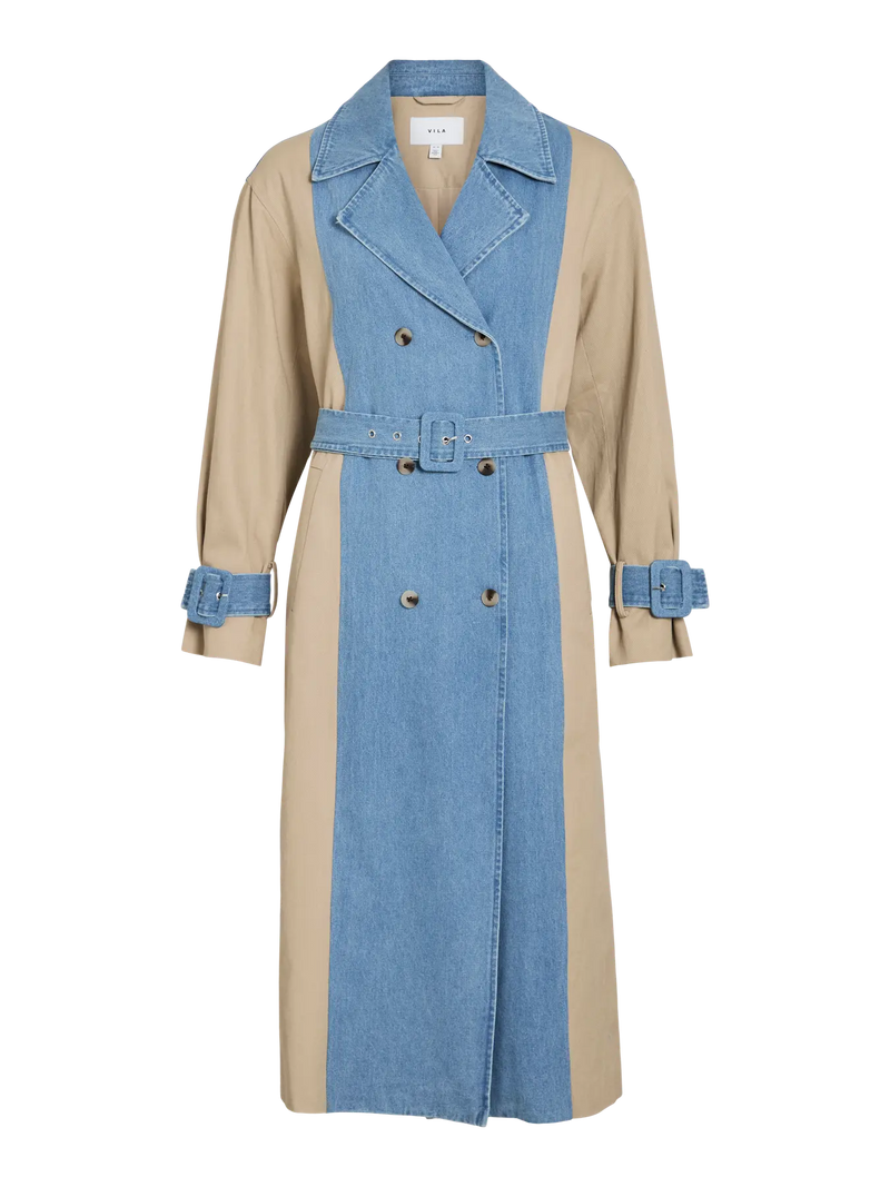 Trench Vila bi-matières Vibera Medium Blue Denim