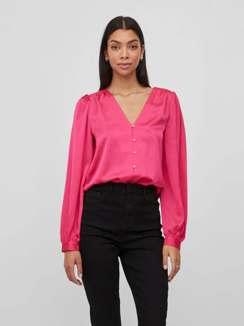 Chemise Vila Viellette V Neck Pink Yarrow