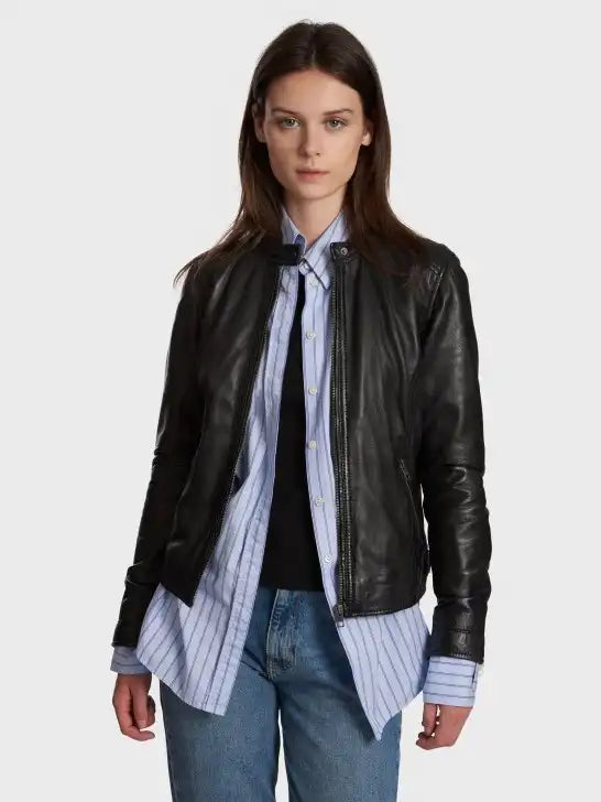 Blouson Oakwood Karine en cuir véritable Noir