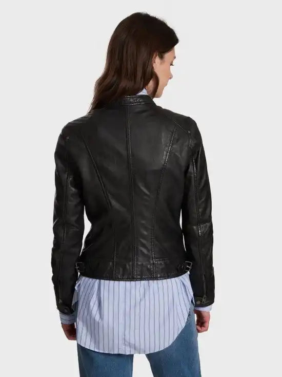 Blouson Oakwood Karine en cuir véritable Noir