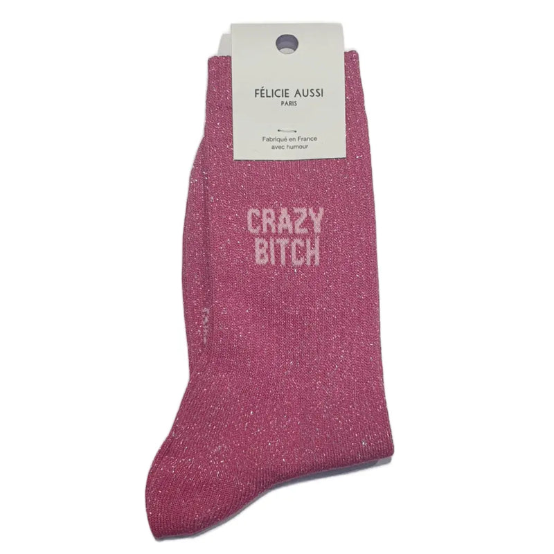 Chaussettes Félicie Aussi Crazy Bitch Fuchsia Paillettes