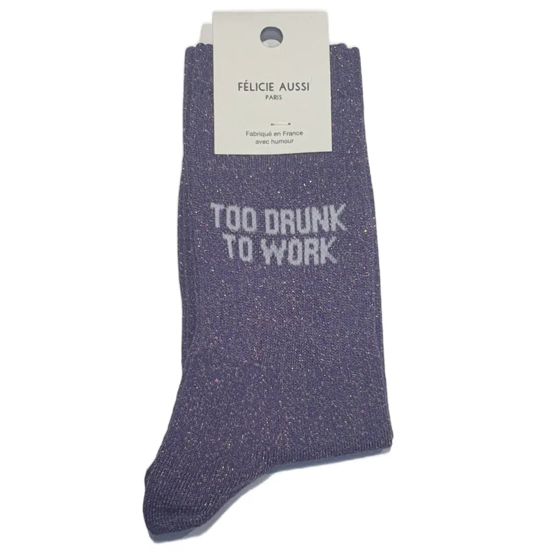 Chaussettes Félicie aussi 36-40, Too drunk to work, violet paillettes