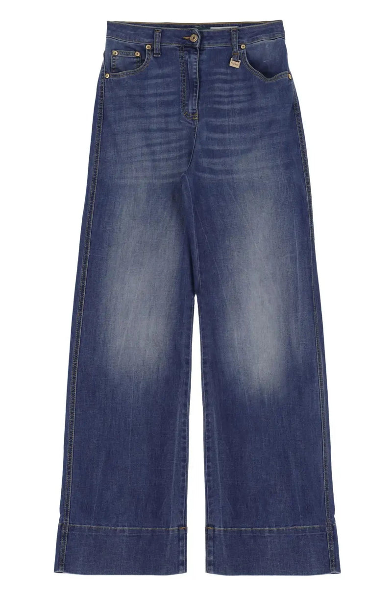 Jean Please Palazzo effet délavé Blu Denim