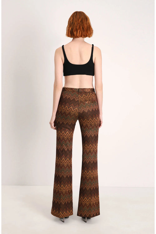 Pantalon Imperial Marrone Verde évasé à motifs