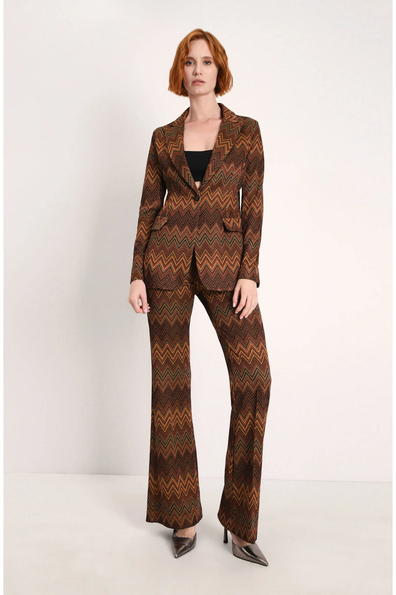 Pantalon Imperial Marrone/Verde évasé à motifs