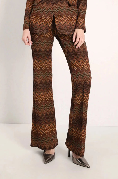 Pantalon Imperial Marrone Verde évasé à motifs