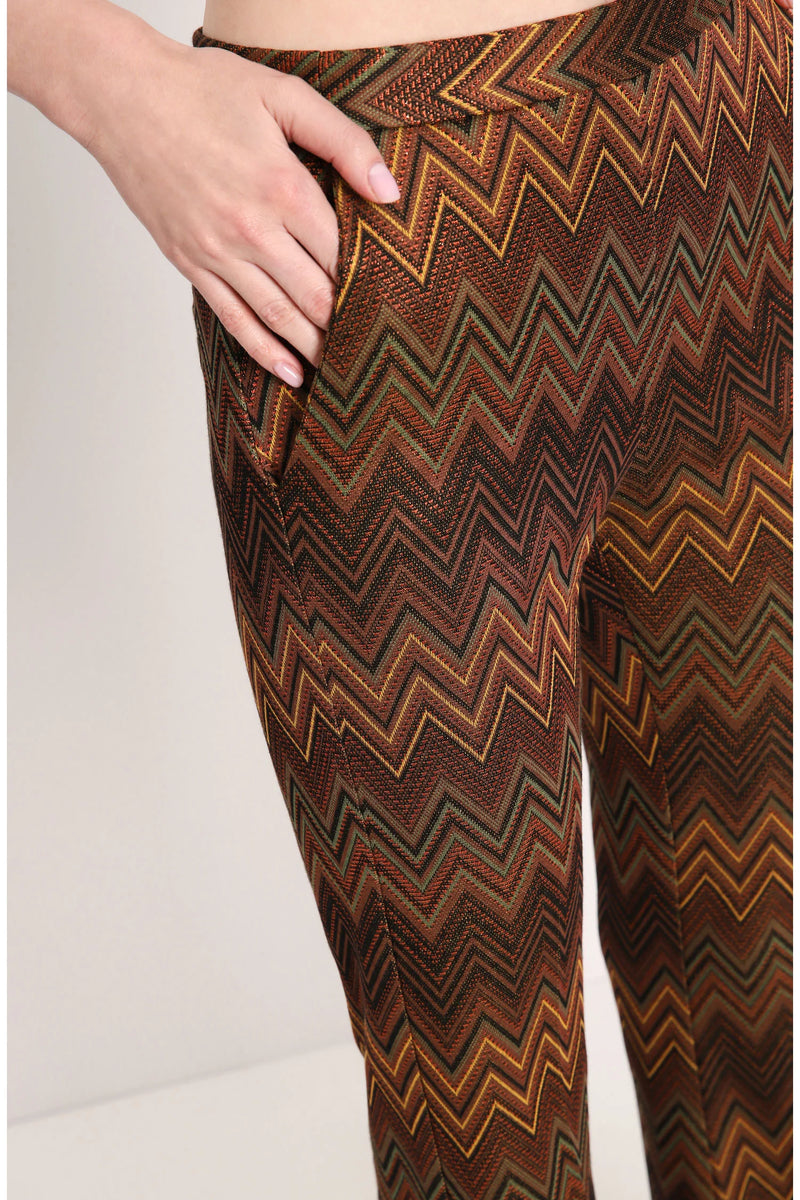 Pantalon Imperial Marrone Verde évasé à motifs