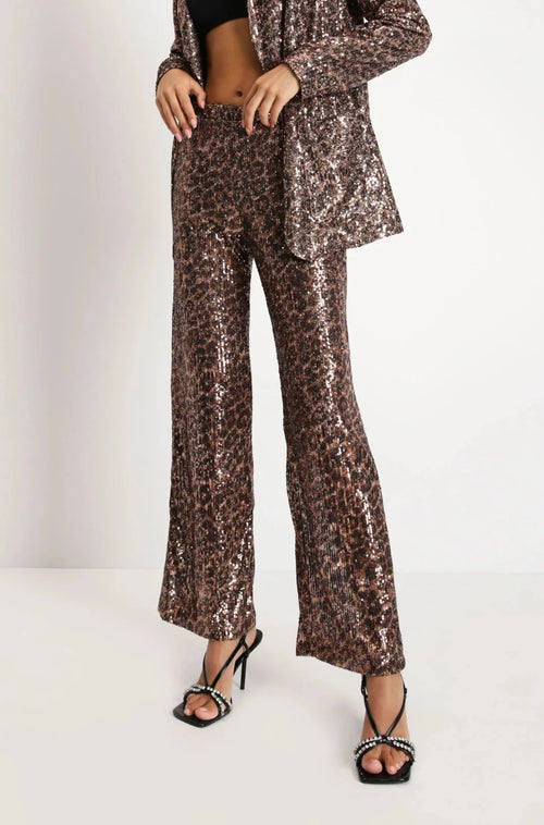 Pantalon Imperial Beige / Nero slim à sequins