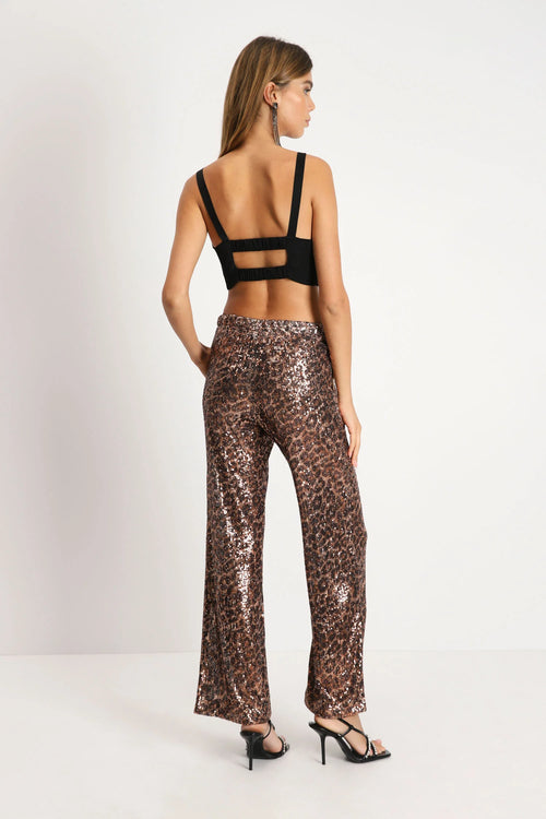 Pantalon Imperial Beige / Nero slim à sequins