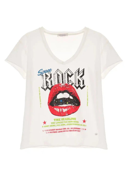 T-shirt Please Imprimé Rock Bianco